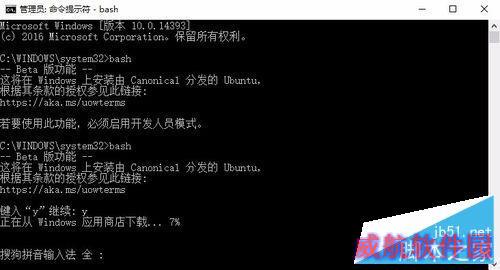 启用win10 Version 1607中的Linux子系统 听语音