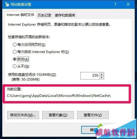 查看本机IE临时文件夹路径的步骤4
