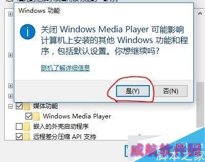 Win10系统删除Windows Media Player12的步骤5.1